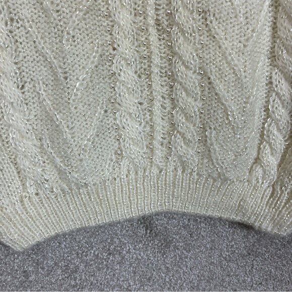 Duet Vintage Sweater Womens Small Cream Pullover Collared Beaded 80s NEW- 1217* - Picture 5 of 12